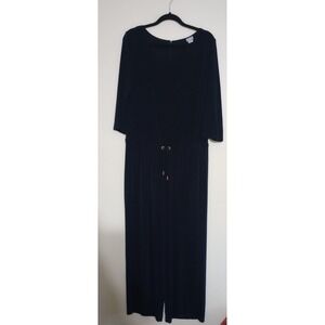Chicos Travelers Drawstring Waist Jumpsuit 3/4 Slv Wide Leg Black Sz 3 US 16/18
